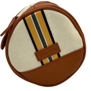Ted Nash‎ Round Makeup Bag Accessory Pouch Cosmetic Travel Bag Beige Brown